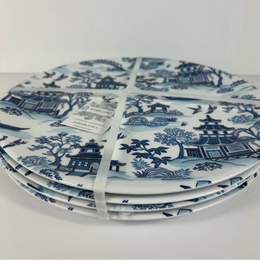 Shabby Chic Melamine Chinoiserie Dinner Plates Blue Willow 11